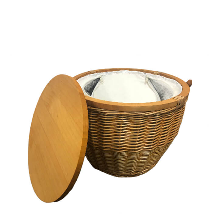 Insulated Round Wicker Basket With Lid And Handle