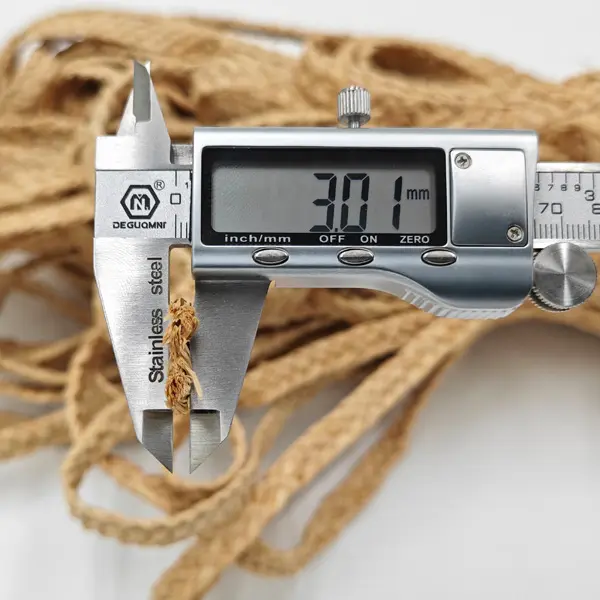 Measure the thickness of 12mm by 3mm natural raffia grass braid strips