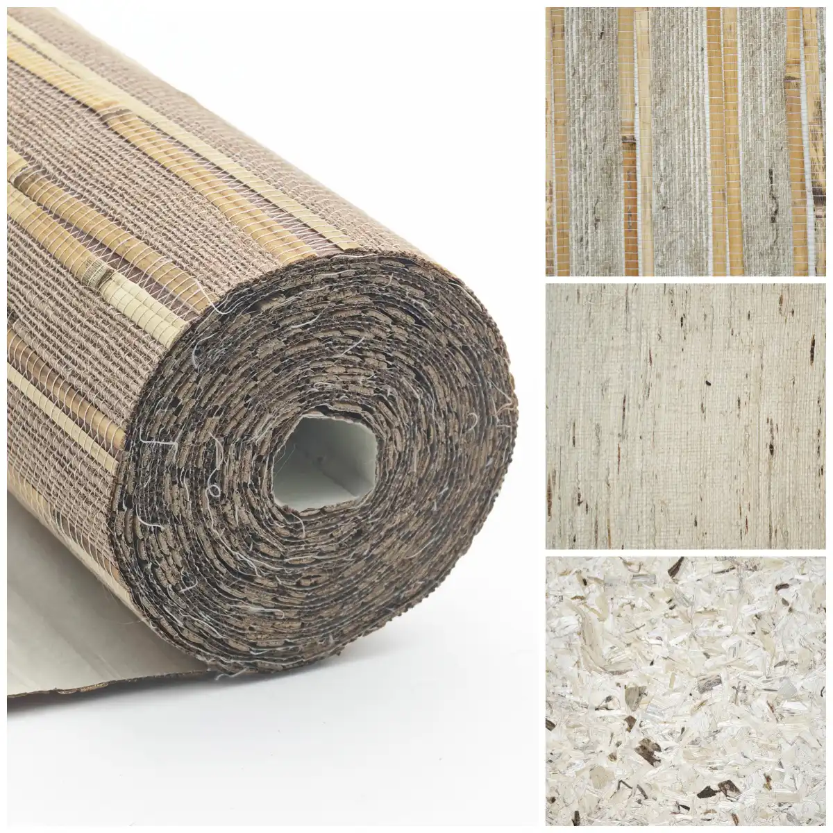 three patterns of grasscloth wallpaper