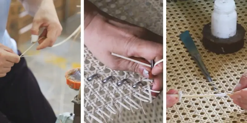 Artisan hand-weaving cane webbing