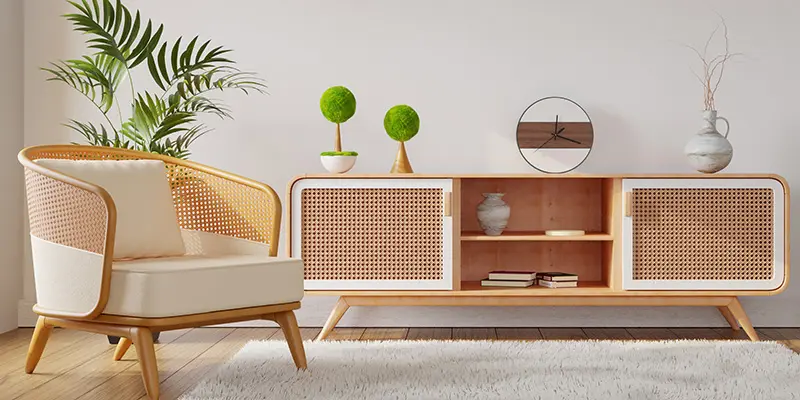 Different types of cane webbing patterns used in furniture design